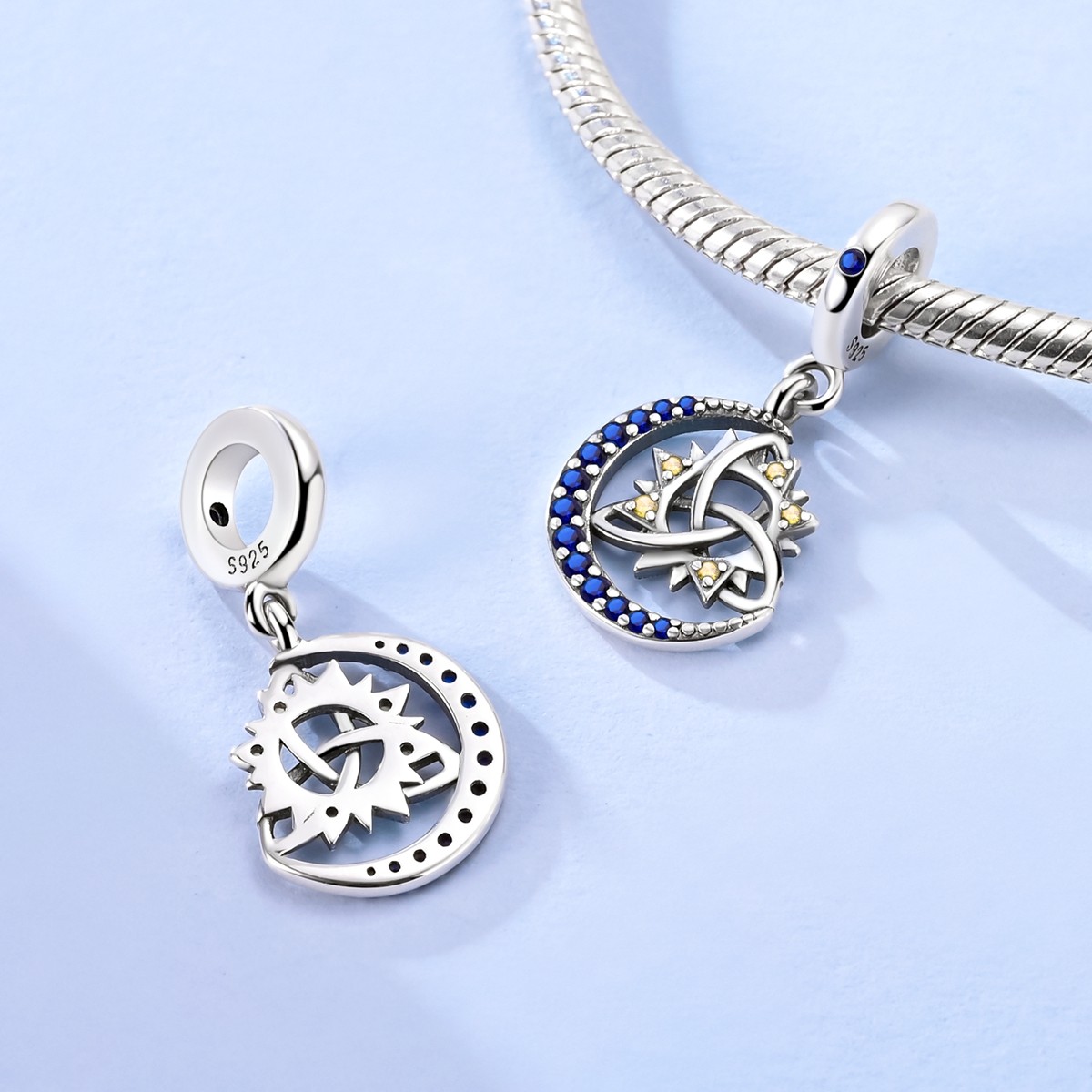 MULA Original 925 Sterling Silver Charm Sun Moon Knot Pendant fit Women Bracelet