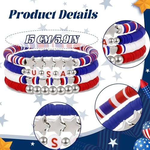 4Th of July Bracelets for Women, Patriotic Red White and Blue Bracelets,