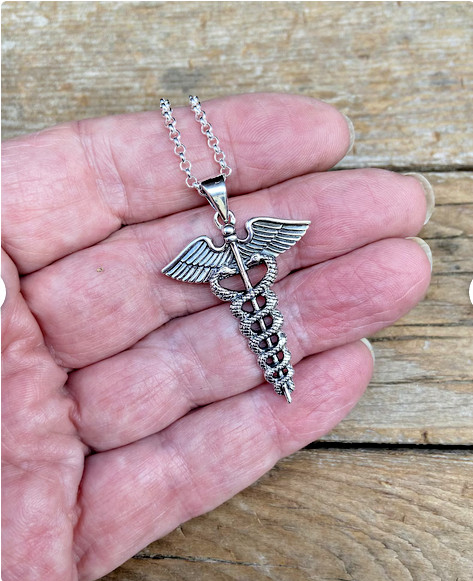 Caduceus Medicine SYMBOL MEDICAL DR RN Pendant 24″ 925 Sterling Silver Necklace
