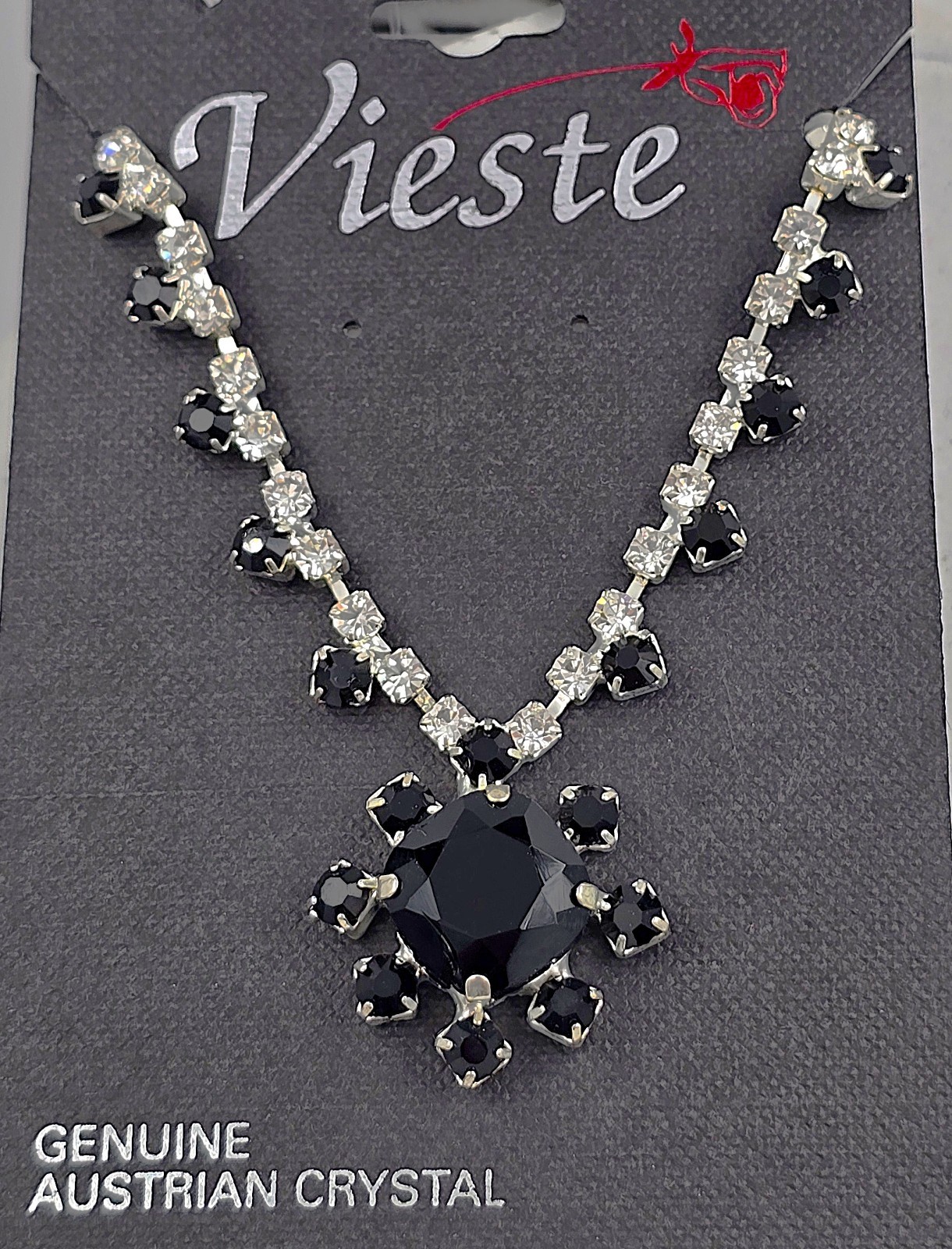 VIESTE Genuine Austrian Crystal Necklace Featuring Clear & Black Rhinestones NWT