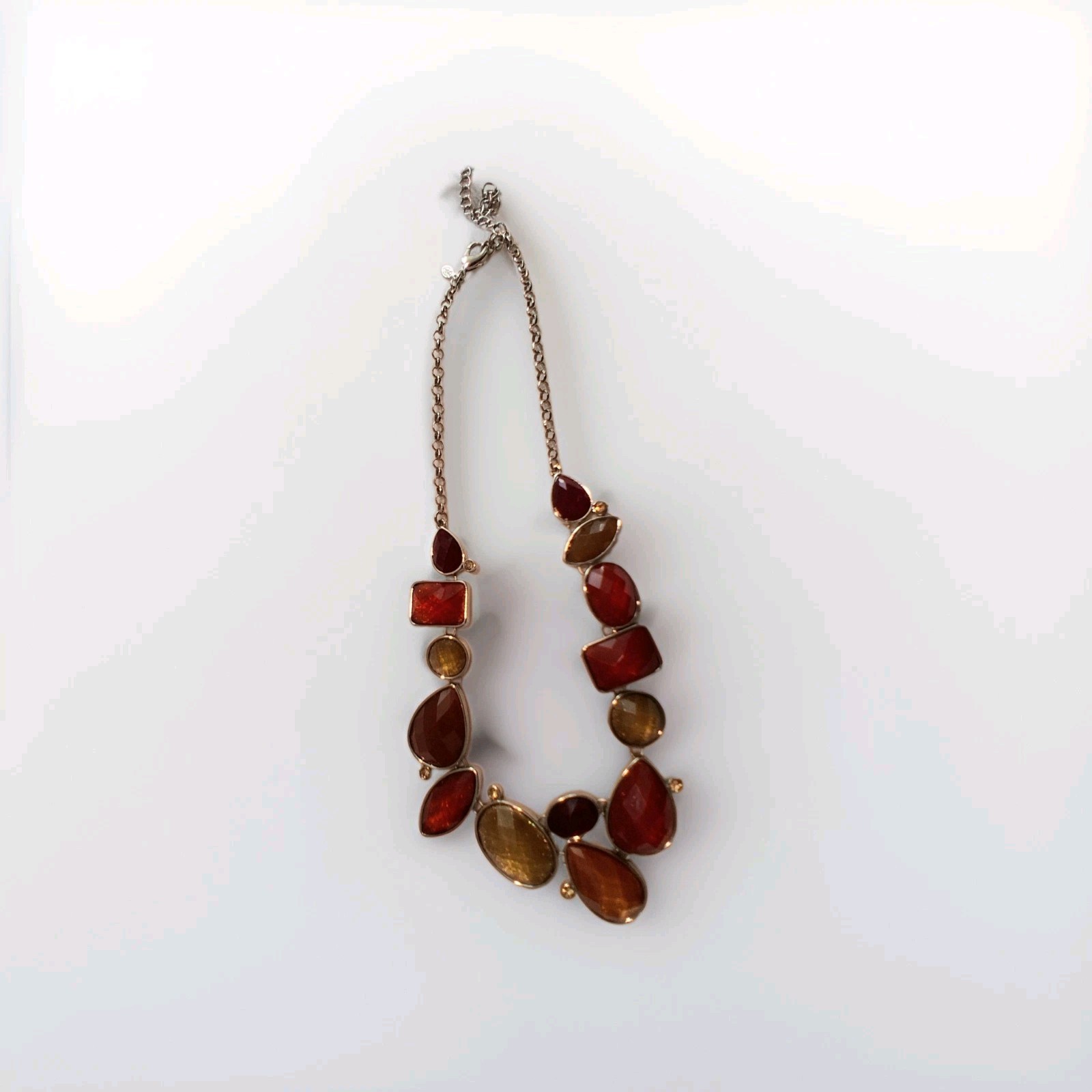 Silver Tone Statement Cable Chain Necklace, Faceted Multicolor Bezel Stones
