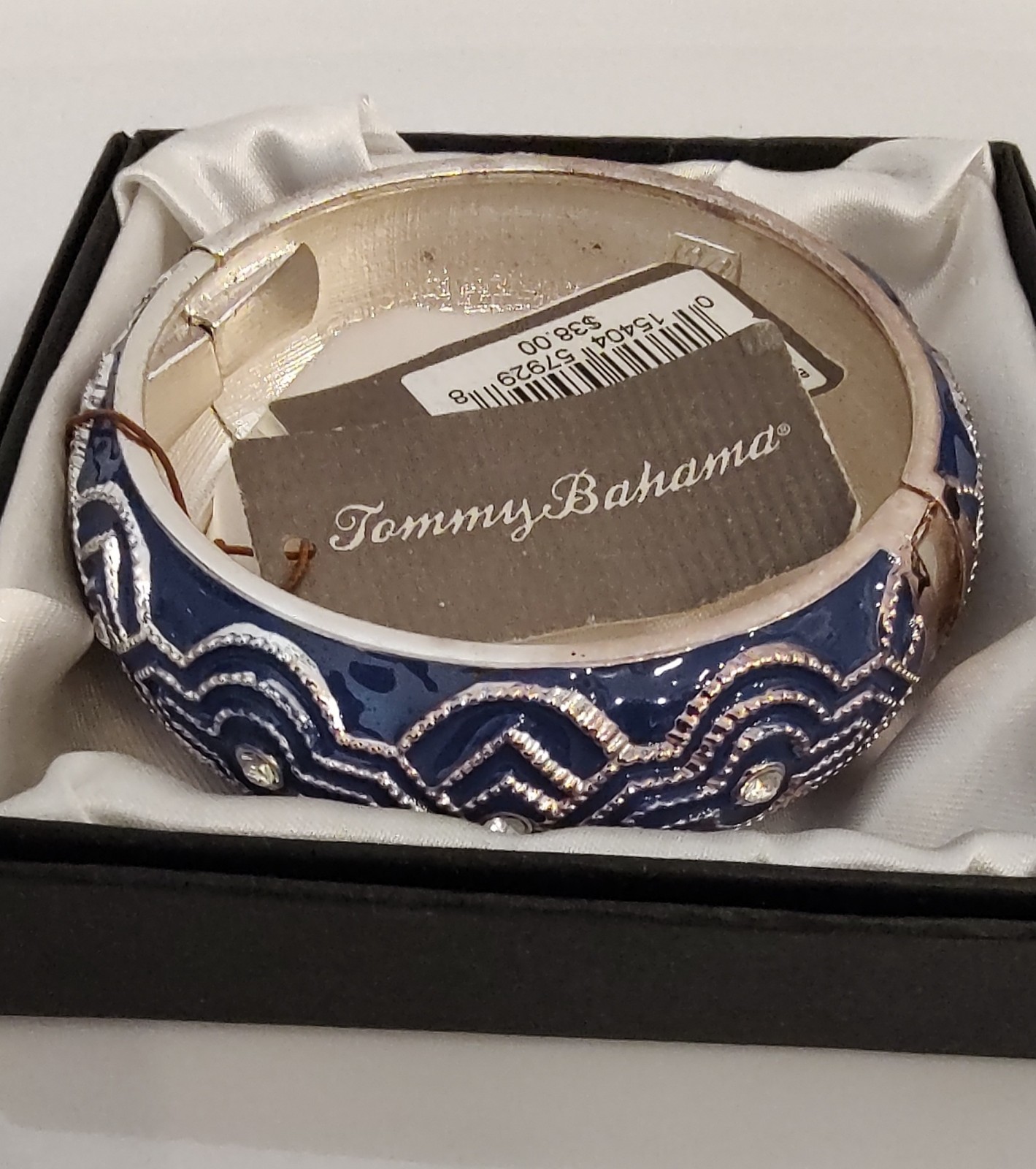 Tommy Bahama Dahlia Medallion Enamel Bangle, Cobalt Blue Silver/ Crystal Details