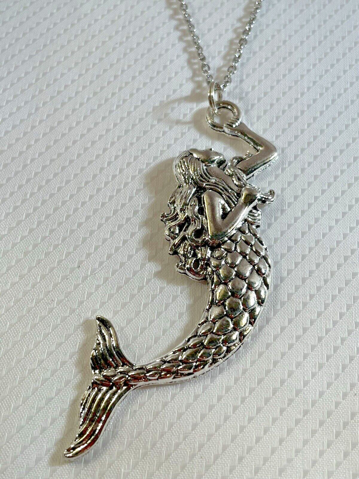 Mermaid Silver Pendant Necklace Stainless 20” Coastal Sea Life Jewelry NEW