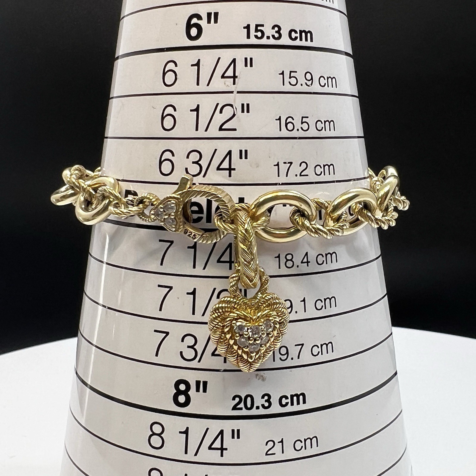 Judith Ripka Sterling Silver CZ Accents Gold Plated Verona Romance Link Bracelet