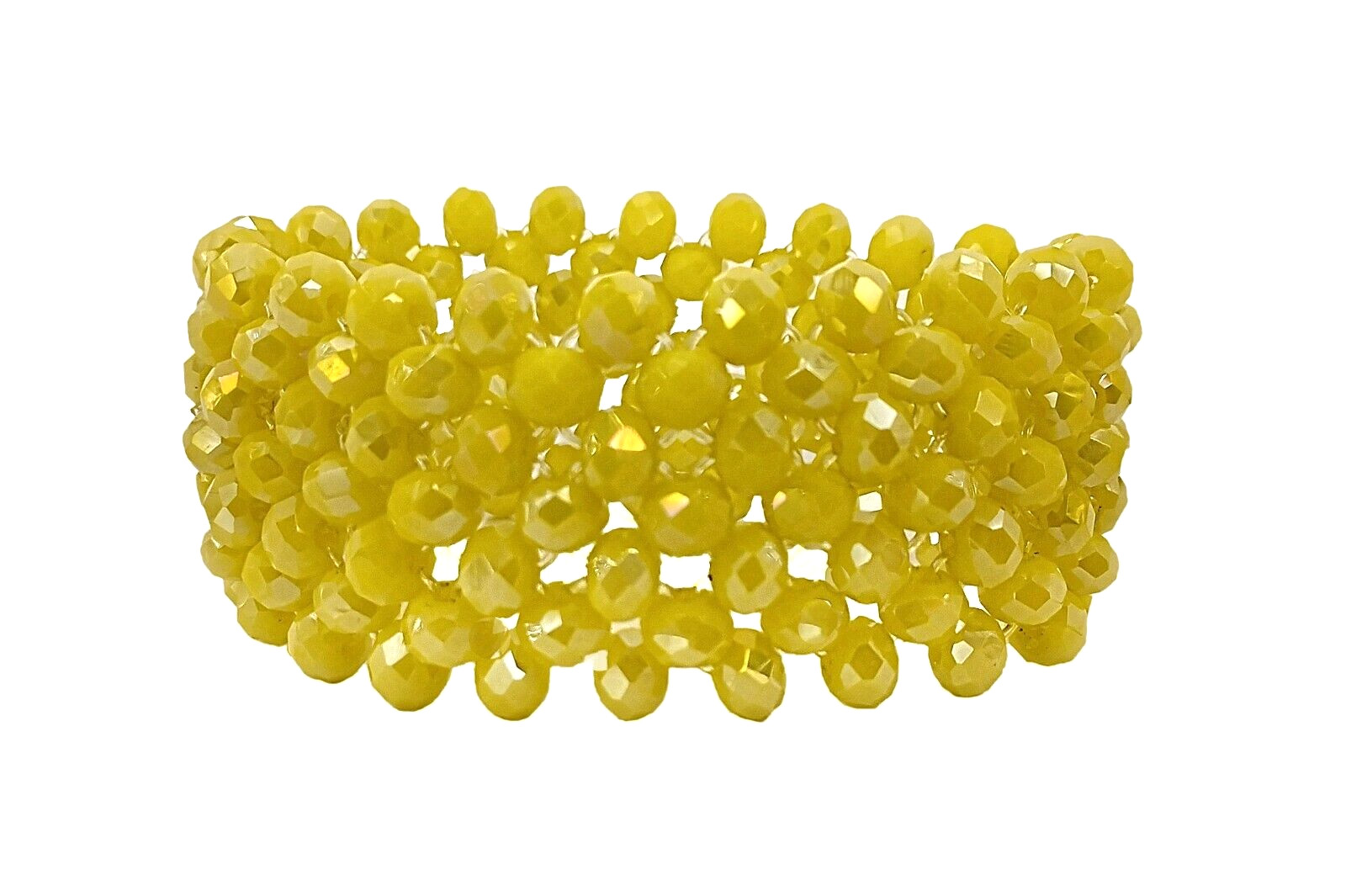 Yellow glass bead stretch bracelet with all glass beads 1 inch wide New