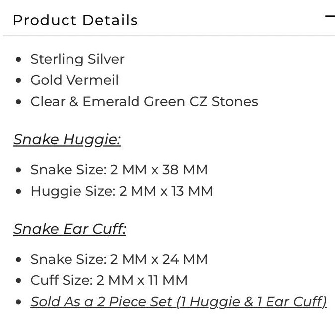 Pavé Snake Ear Cuff X Huggie Earring Combo Set $98.00 Sale Pr: $ 39.26 Free Ship