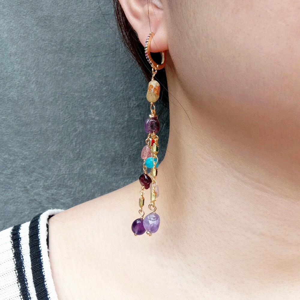 Y·YING Multi Color Gemstone Dangle Earrings Cz Pave Lever Back Girlfriend Women