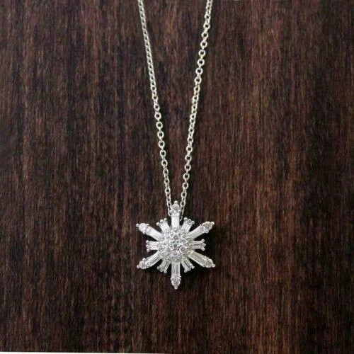 1.00Ct Round Simulated Diamond Snowflake Pendant 18″Chain 14k White Gold Plated