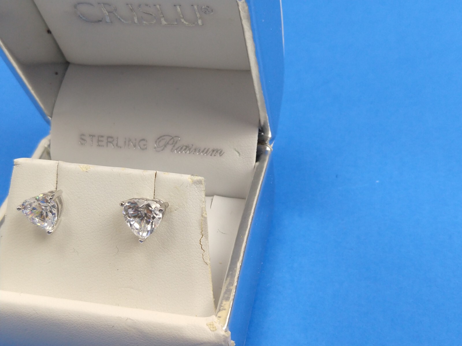 Crislu Sterling Silver Platinum Heart Shaped Cubic Zirconia Stud Earrings