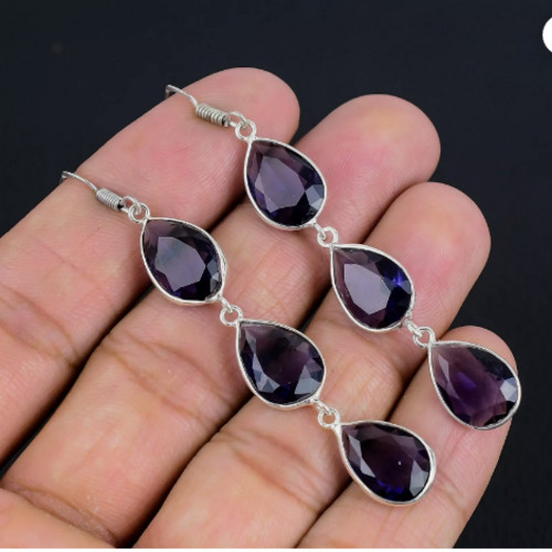 African Amethyst Gemstone 925 Sterling Silver Handmade Jewelry Earrings 2.2″