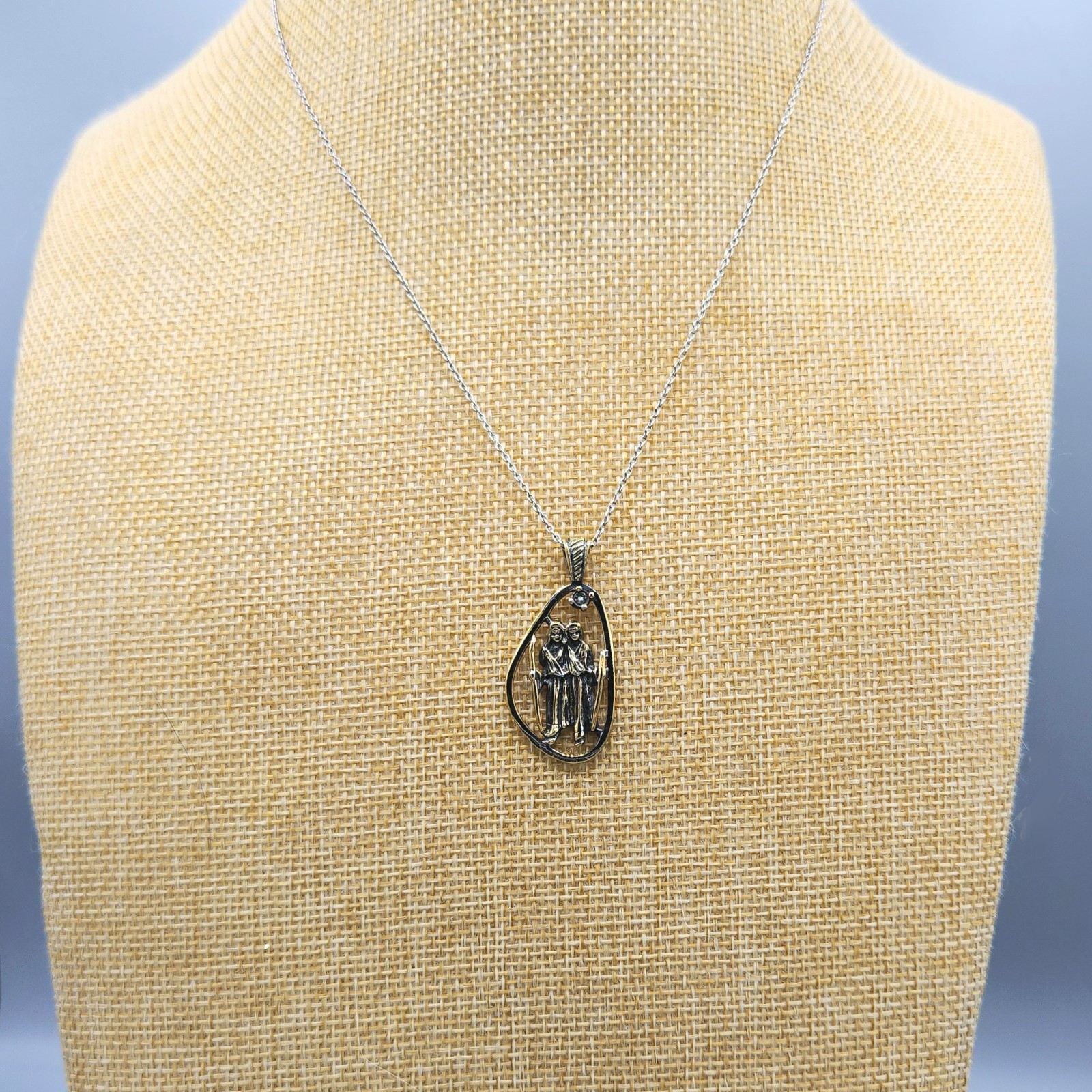 Sterling Silver Vermeil Zodiac Twin Gemini Pendant Chain Necklace 18″ 6.5g