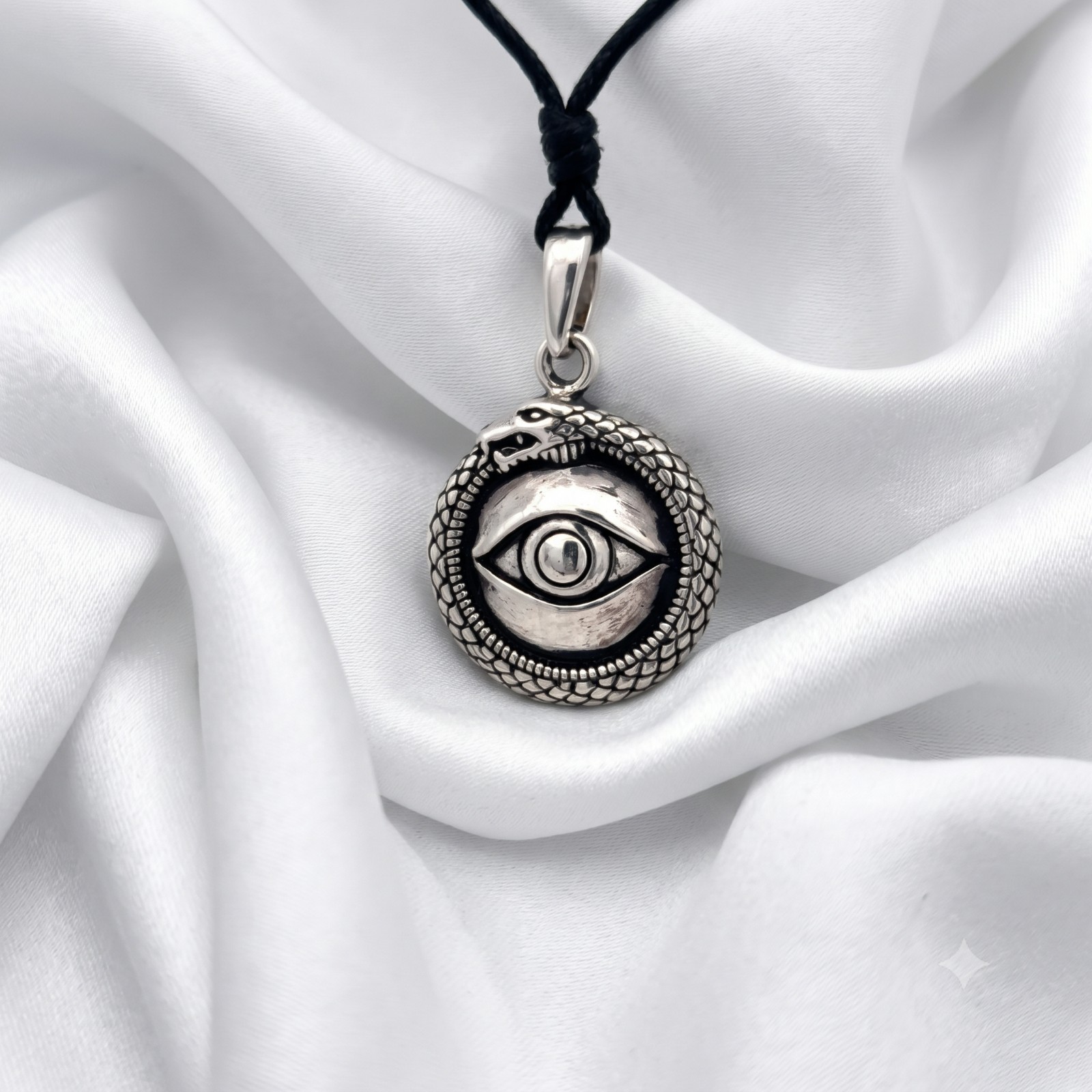 Evil Eye Snake Round 92.5 Sterling Silver Charm Necklace Pendant Jewelry