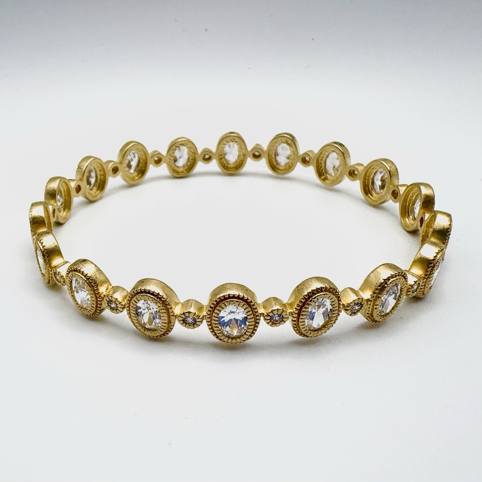 New Freida Rothman Matte Gold Bezel Set Cubic Zirconia Oval Bangle Bracelet