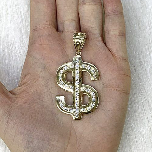 10K Yellow Gold CZ Dollar Sign Pendant