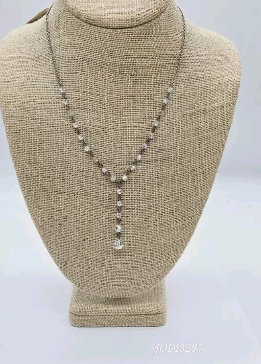 Alfani Swarovski Crystal Necklace Y Drop Statement Silver Tone 19 in