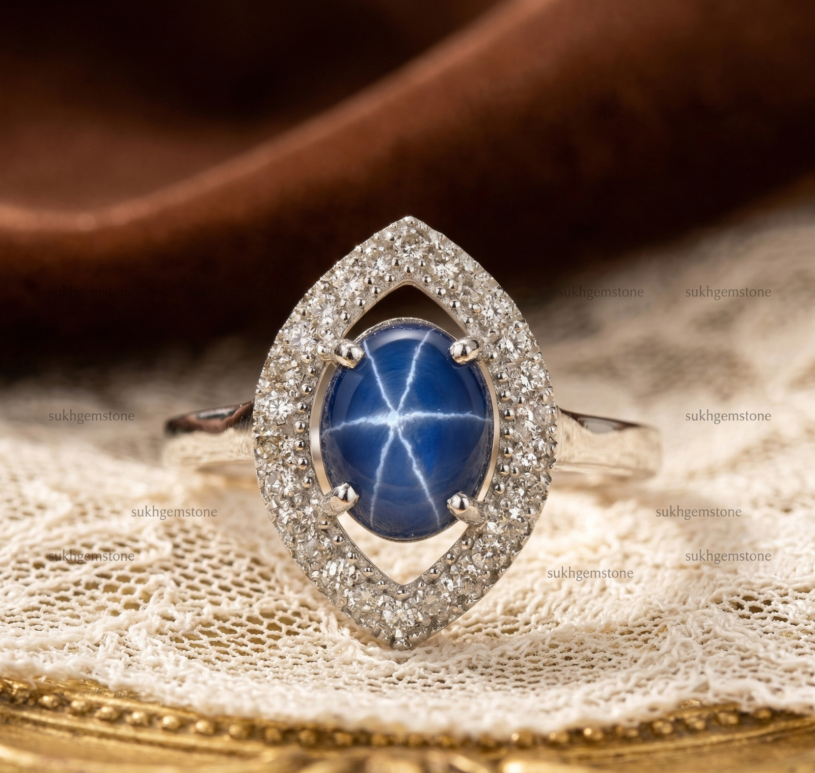 Star Blue tanzanite Ring, Brass Gold Alloy , Birthday Gift Her, Women Ring