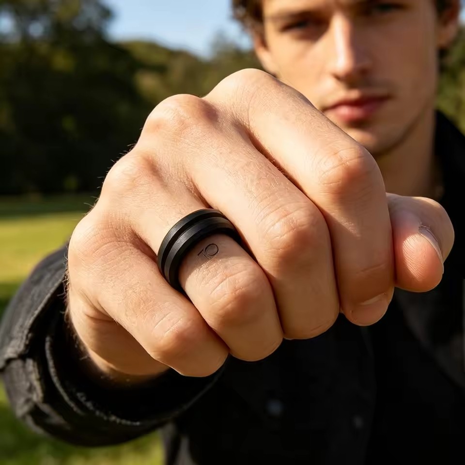 Men’s Silicone Wedding Band Ring Guys Black Rubber Flexible Gym Exercise Travel