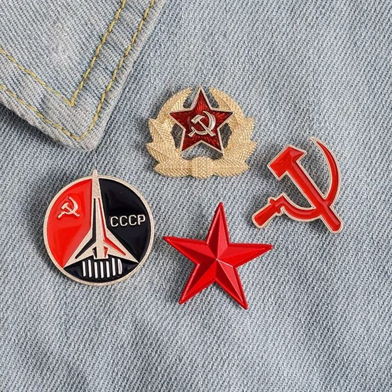 Ximimark 4 PCS Red Star Hammer Sickle Enamel Pin Retro USSR Symbol Brooch…