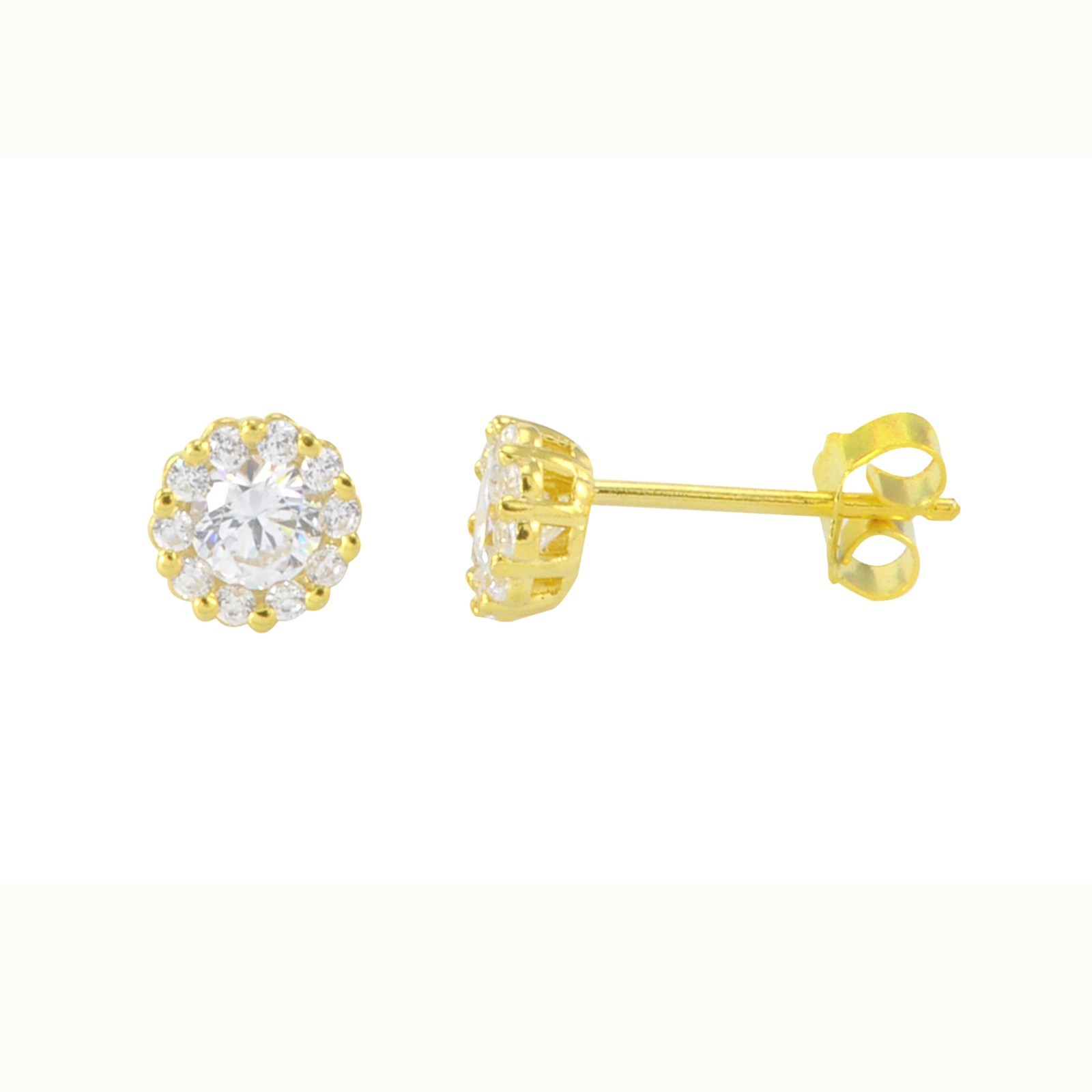 Fancy Stud Earrings Yellow Gold Plated Pave White CZ Cubic Zirconia 6mm Circle