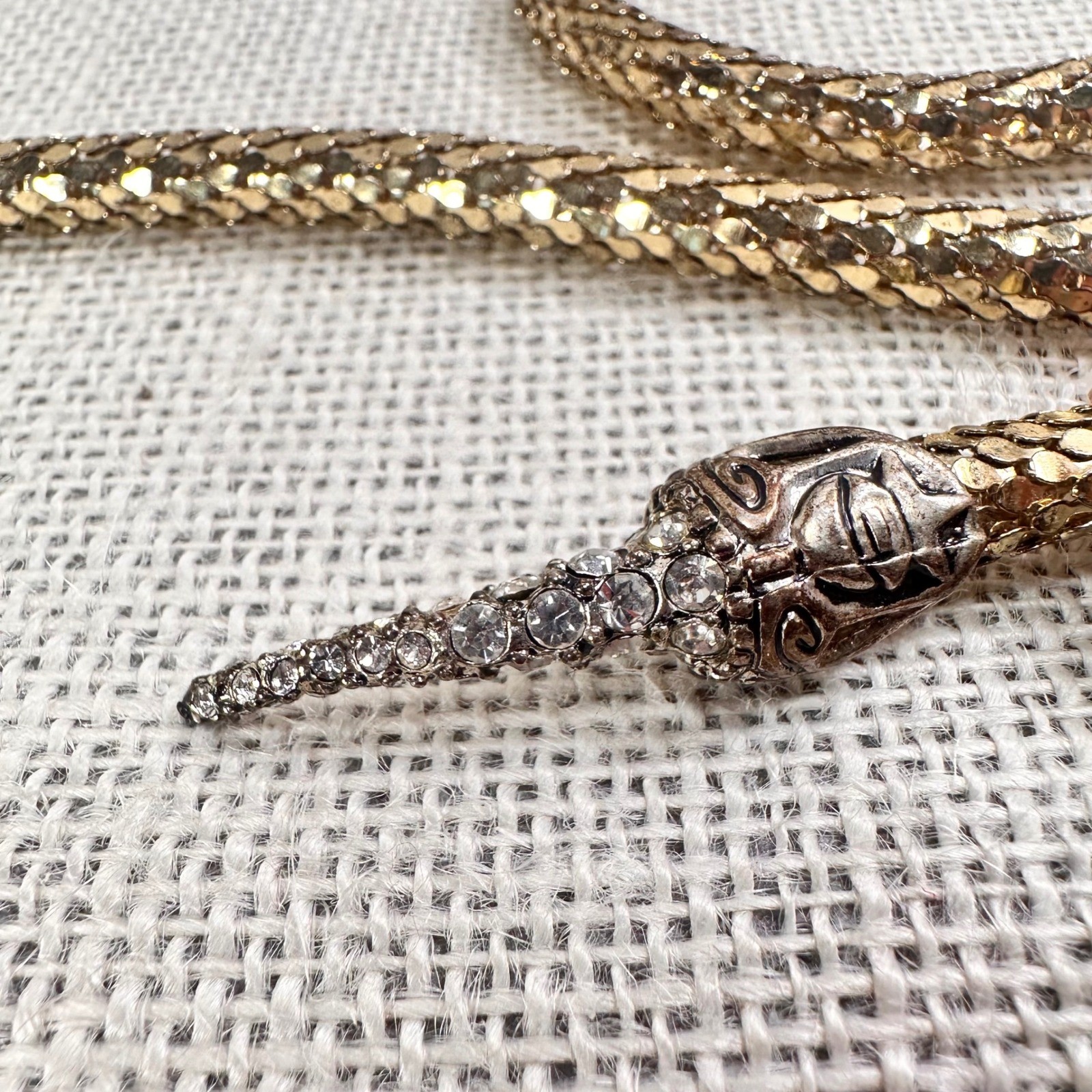 Betsey Johnson Crystal Snake Wrap Necklace Gold Tone 35″ Statement Heart