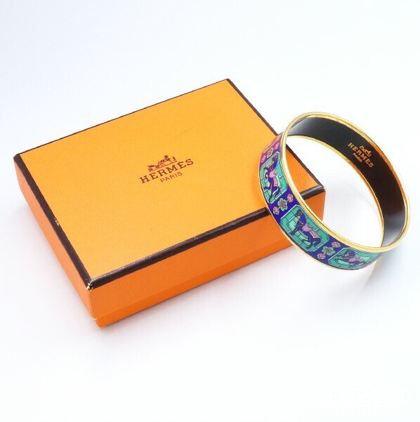 Hermes Emaille GM Bangle Bracelet Horse Motif Metal/Cloisonné 21cm