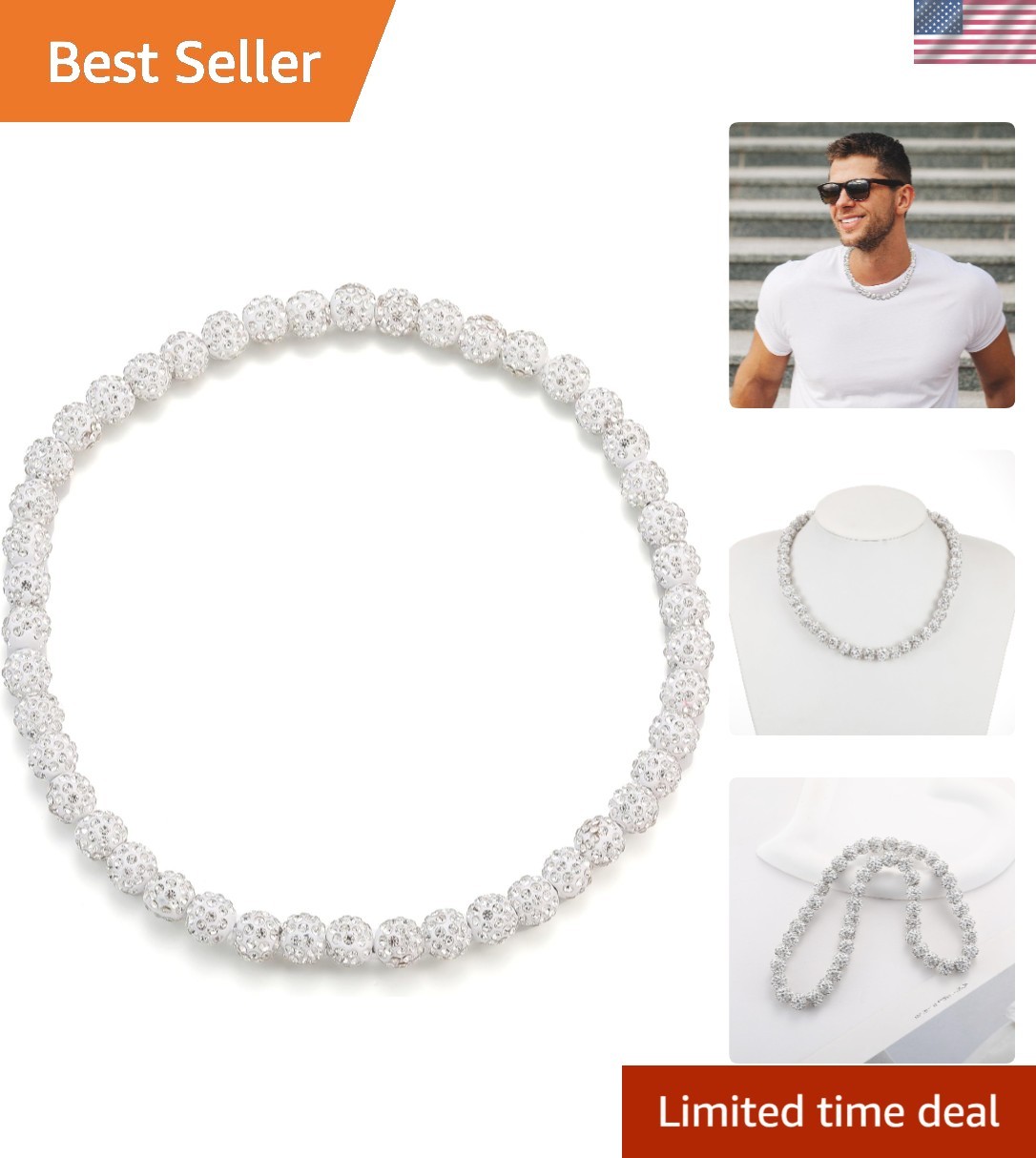 Baseball Beaded Chain Necklace for Men,Bling Ice Collection Baseball Necklace Gi