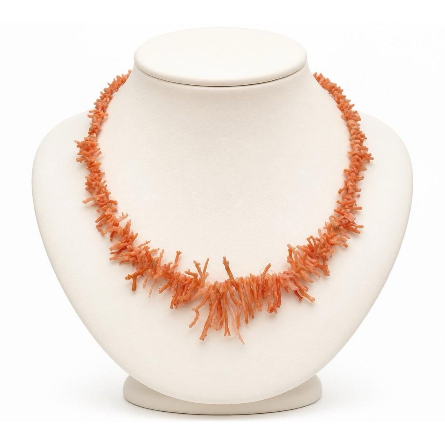 Vintage Natural Salmon Pink Branch Coral Fringe Necklace Gold Tone Clasp Boho
