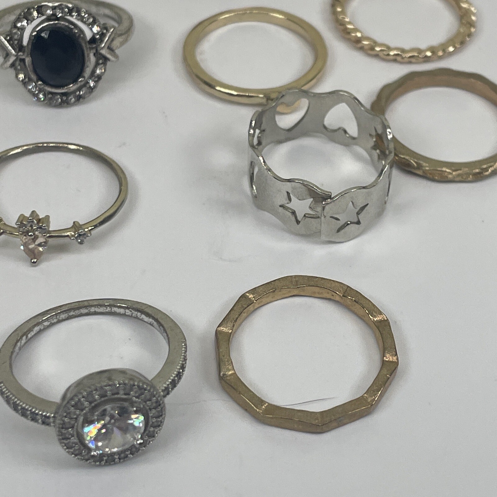 Lot 14 Rings Jewelry Mix Lot Fashion Assorted Shapes Colors All Size 5.75