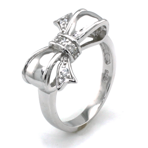 Sterling Silver 925 Cubic Zirconia Infinity Ribbon Bow Wedding Band Promise Ring