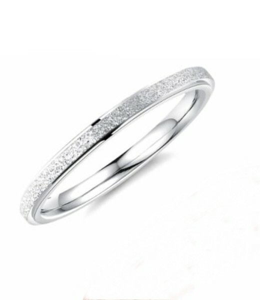 Silver Ring Sandblasted Titanium Steel Minimalist Ring Band 2MM
