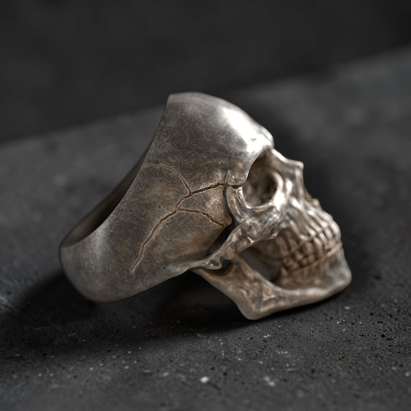 Sterling Silver Skull Ring, Gothic Biker Punk Rock Statement Jewelry