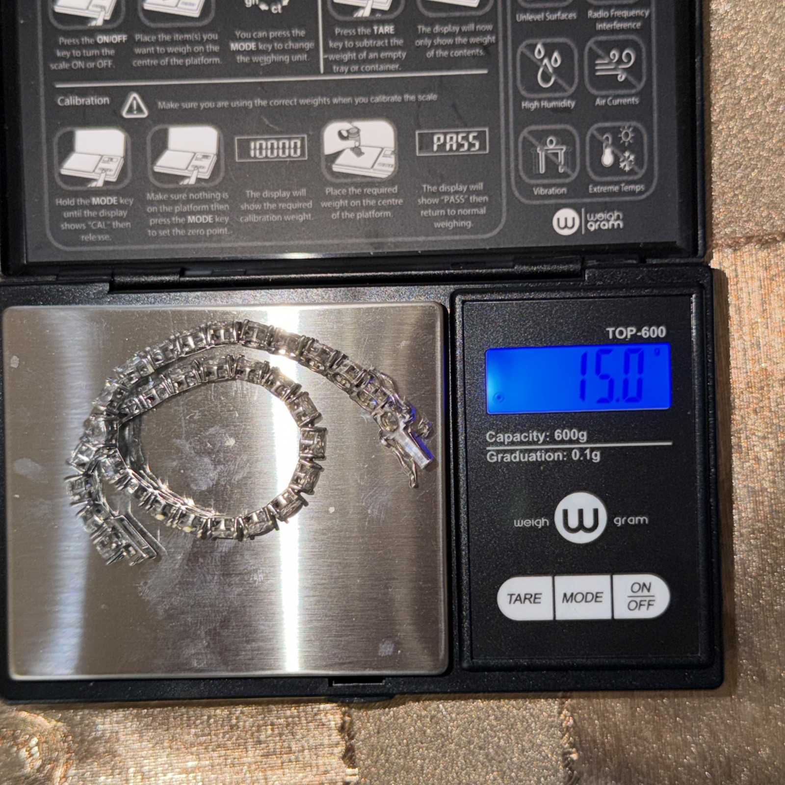 925 Silver CZ Stones On A Tennis Bracelet 7 Inches, 15 Grams