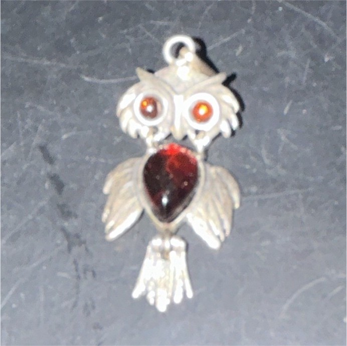 Owl Charm Pendant Metal Silver 925 amber Stone Animals & Insects Theme