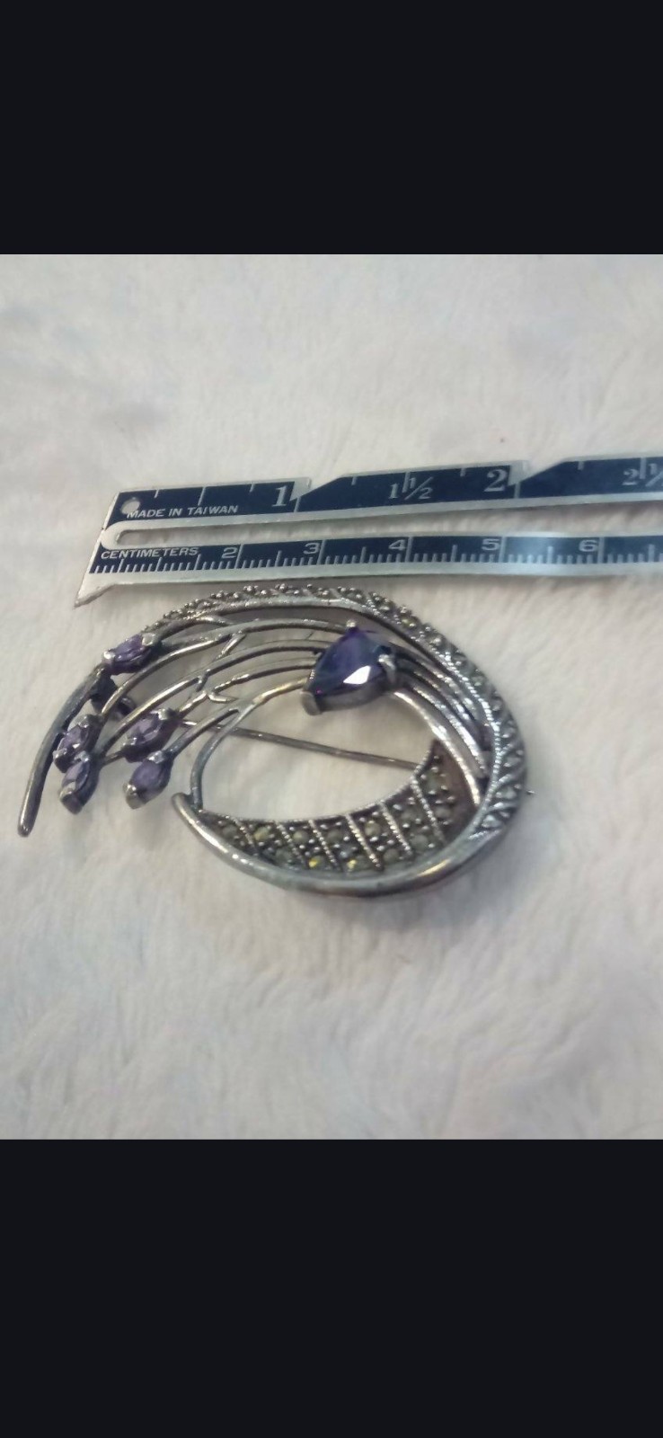 Vintage Large Sterling Silver And Genuine Multi Amethyst Broach Pin 925 Hallmark