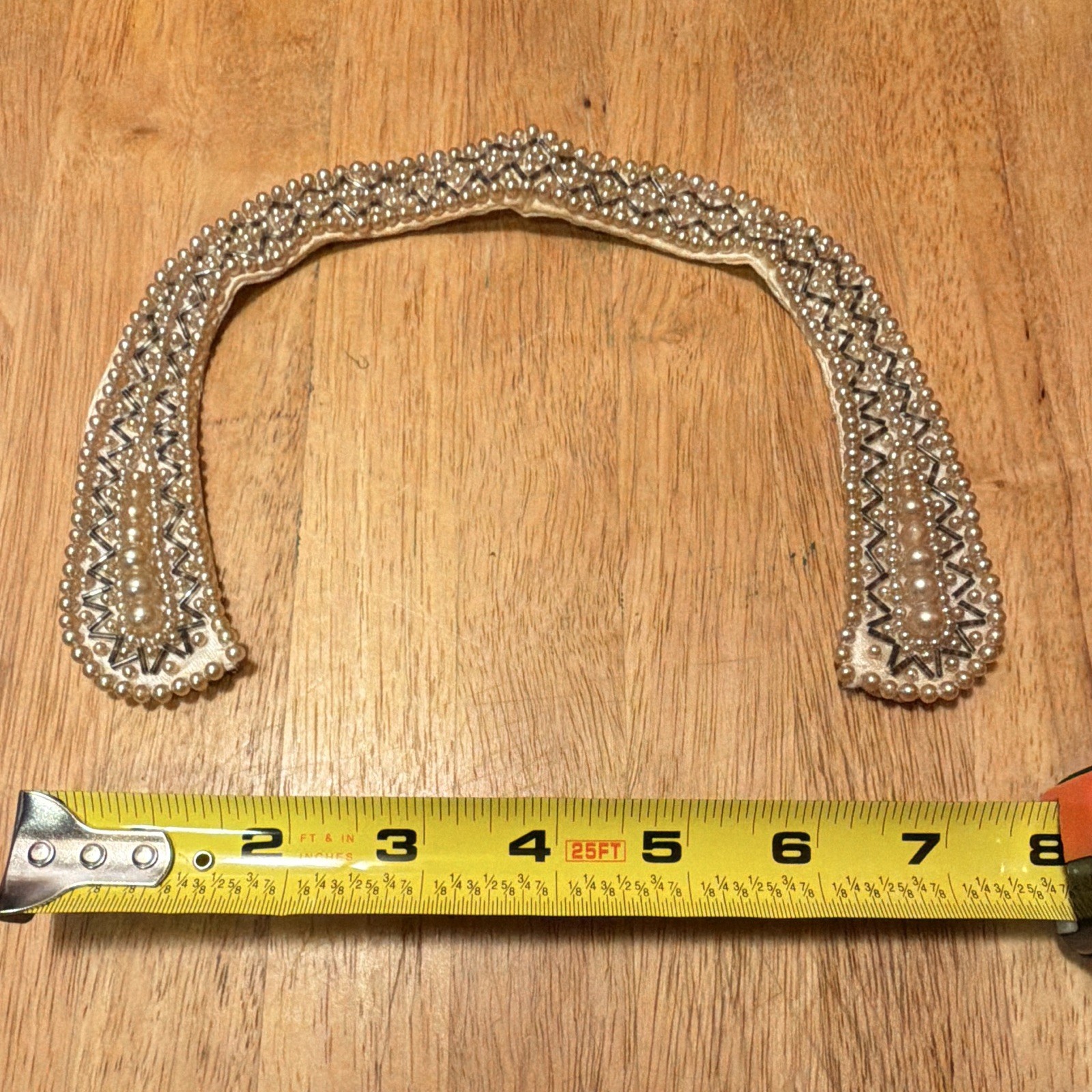 Handmade Japan White Round Pearl Beaded Collar Necklace Silver Tone Fabric Back