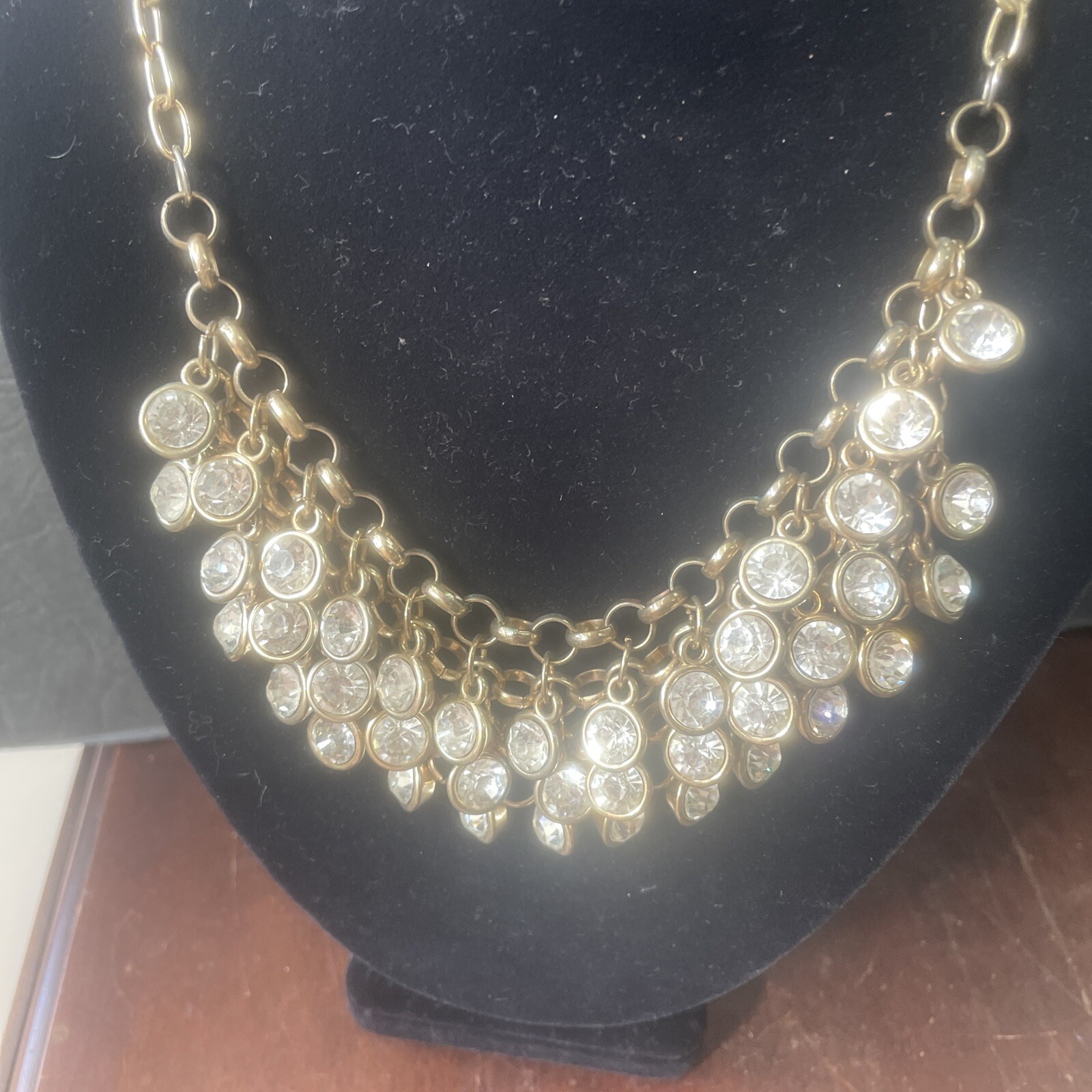 rhinestone cluster gold tone bib necklace bridal statement 2028