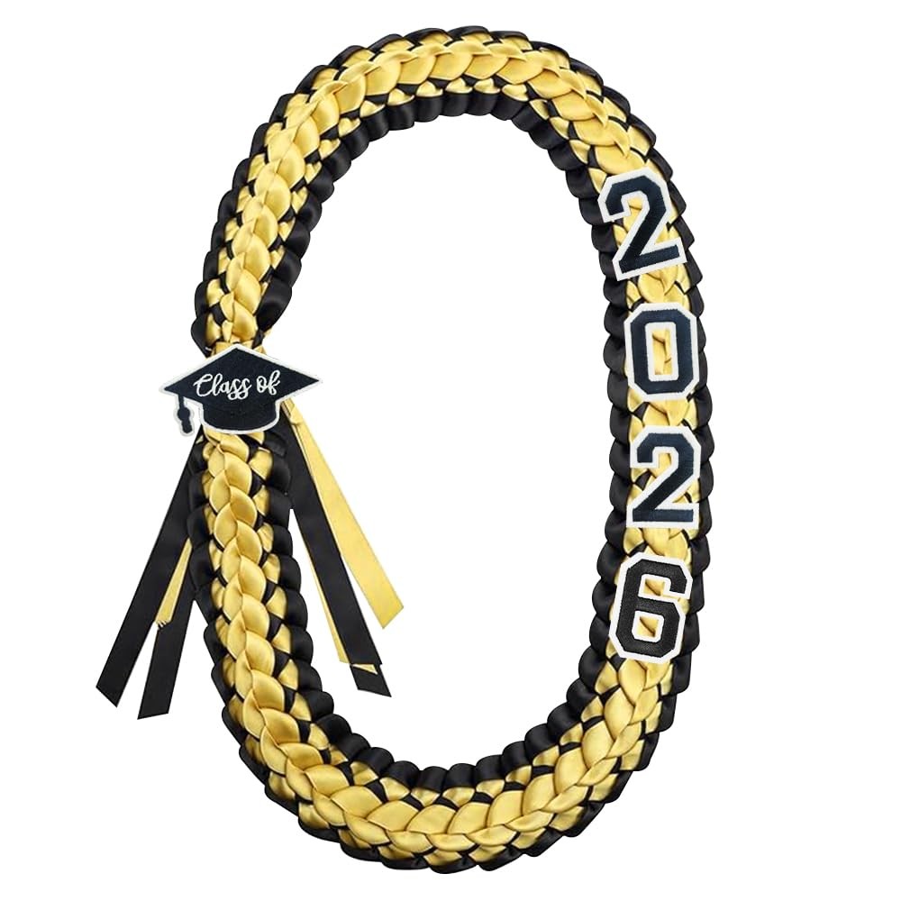 2026 Graduation Honor Ribbon Leis Class Gift Braided for Men Women Black Gold