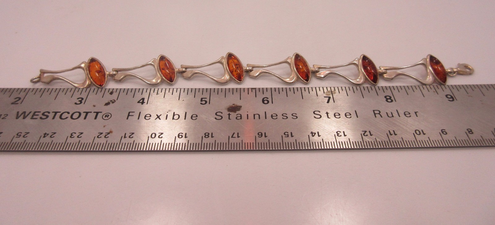 Sterling Silver women marquise Amber link Tennis Bracelet 925 7.5 Inche