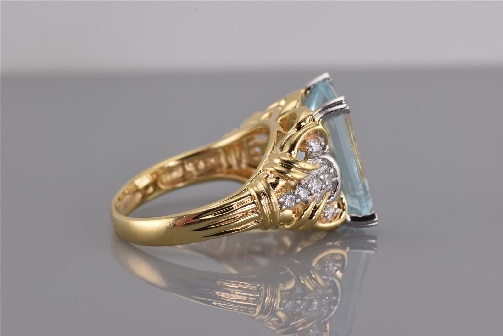 Gold Sterling Silver Blue Cubic Zirconia Accented Statement Band Ring 925 Sz: 8