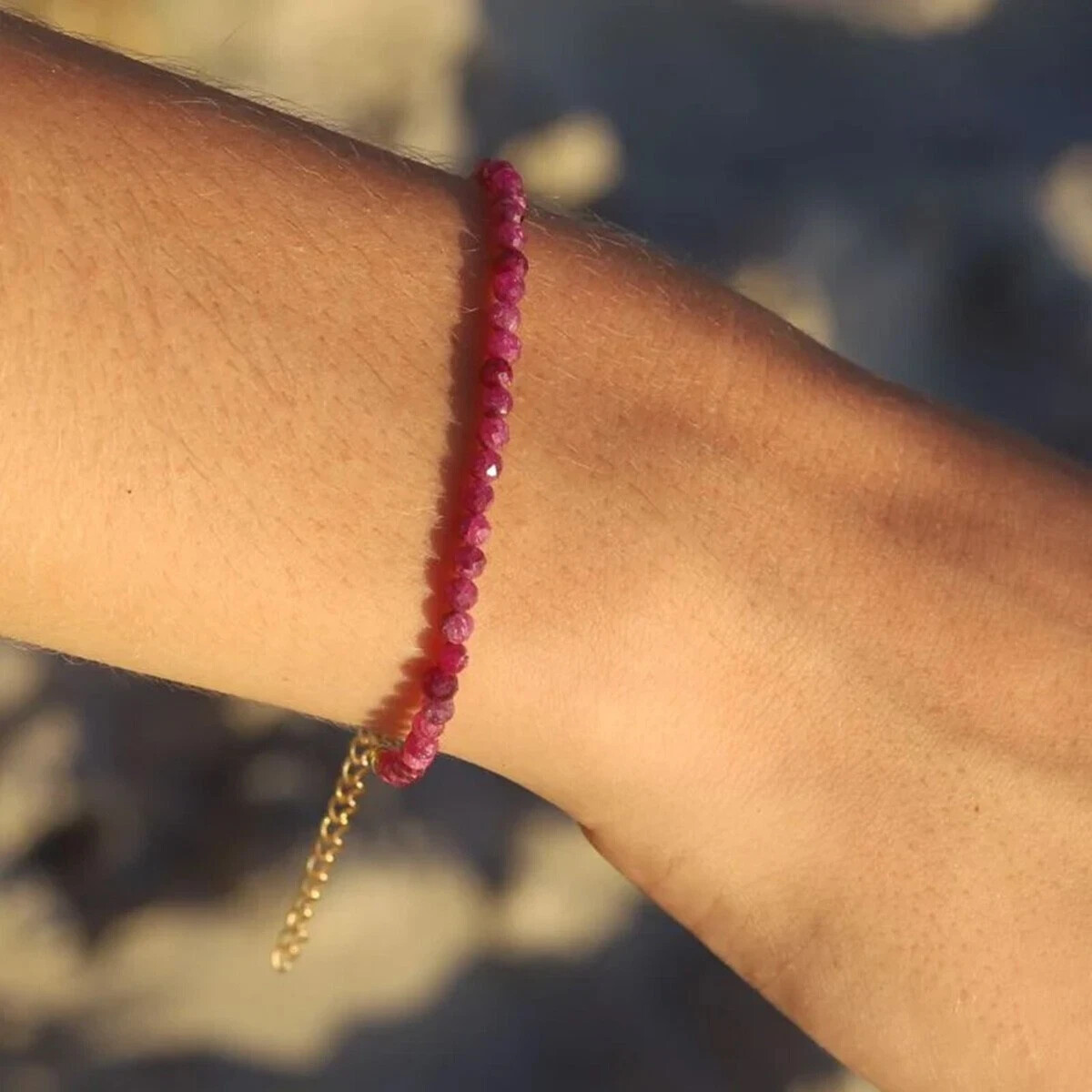 Ruby Crystal Gemstone Dainty Bracelet Minimalist Healing 3mm Faceted Beads