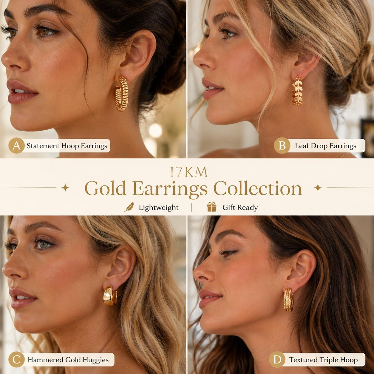 42 Pairs Gold Hoop Earrings Set for Women, Fashion Chunky Pearl Earrings Multipa