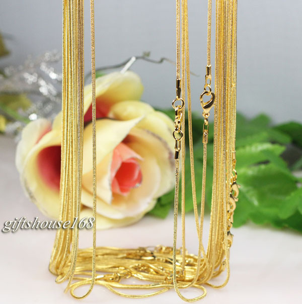 Wholesale!10pcs gold plated 1.2mm snake chain necklace 16″