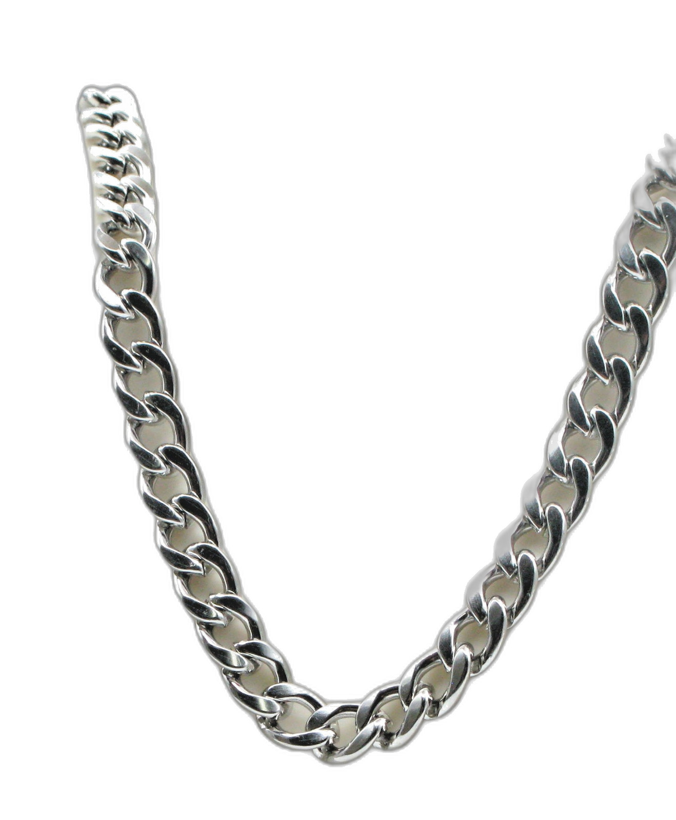 8mm Cuban Link Chain Necklace 24in (60cm) Stainless Steel Silver Tone