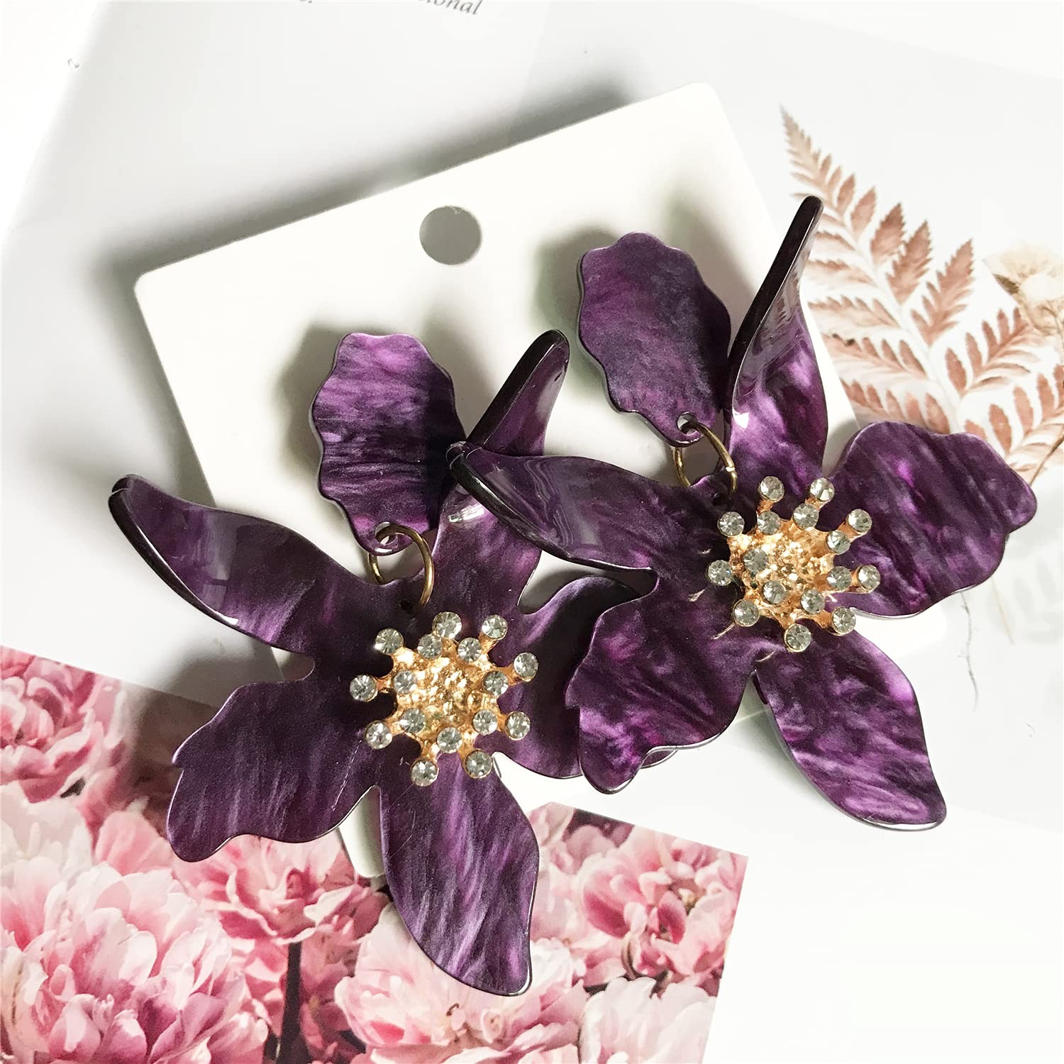 ANDPAI Unique Bohemian Oversized Acrylic Resin Flower 2.4 inches, Purple