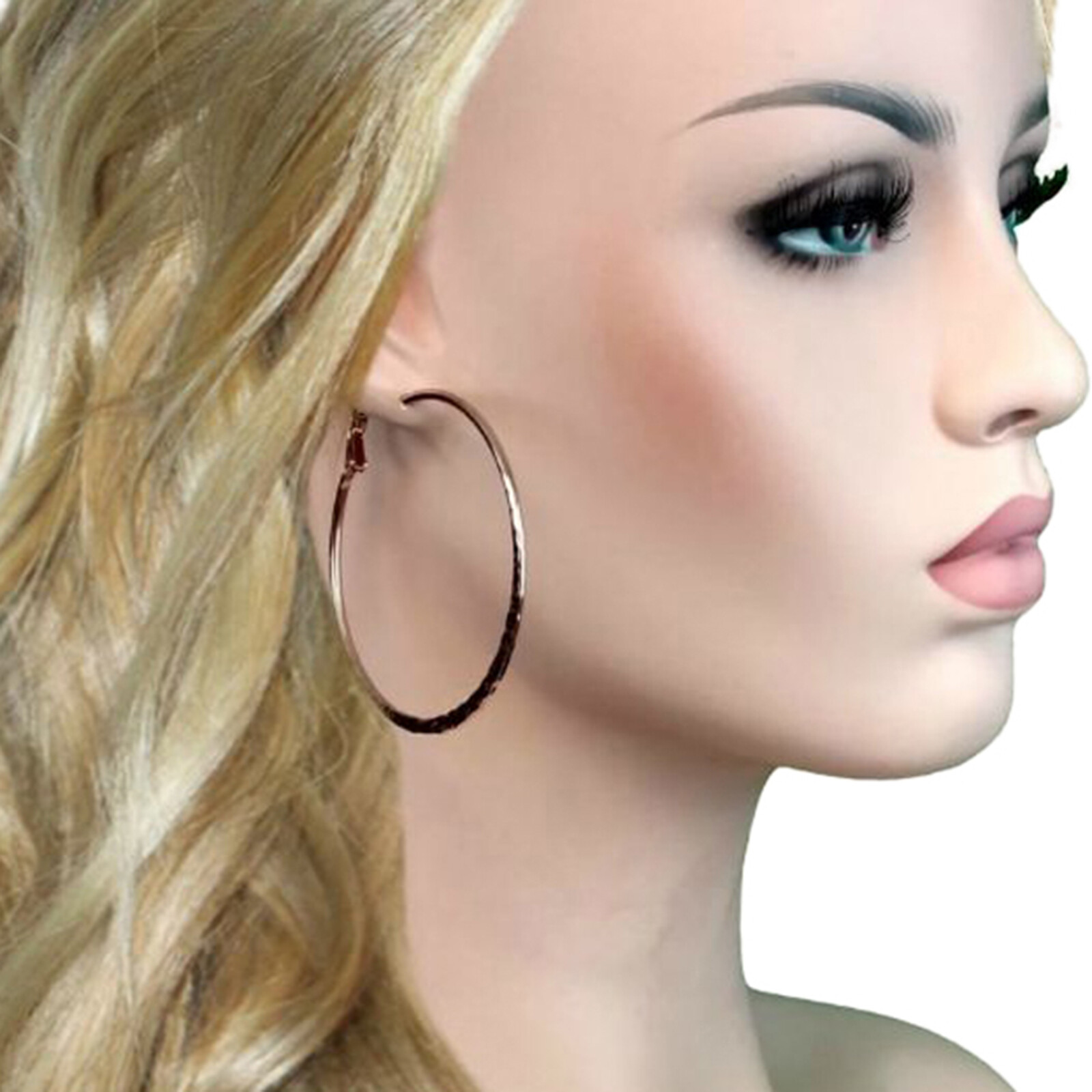 Ky & Co USA Hammered Large Round Hoop Earrings Pierced 2 3/8″ – Rose Gold Tone