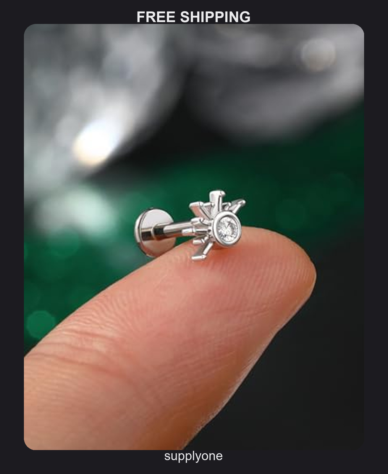 16g Stainless Steel Sun Stud Earring with Cubic Zirconia for Helix Tragus