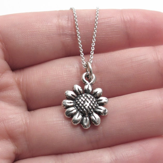 925 Sterling Silver Sunflower Charm with Necklace