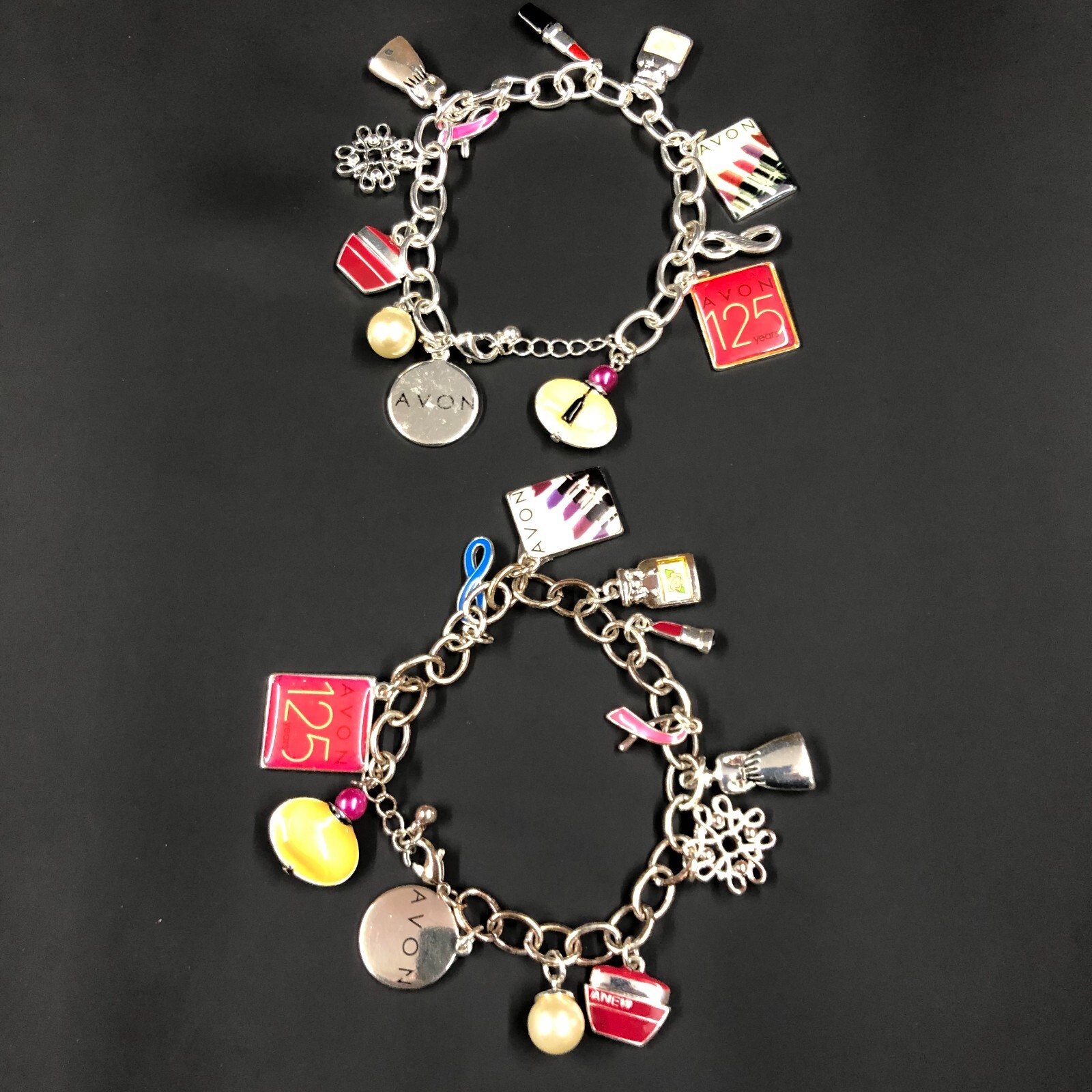 Set of 2 Silver Tone Chain Bracelet with 2011 Avon 125th Anniversary Charms