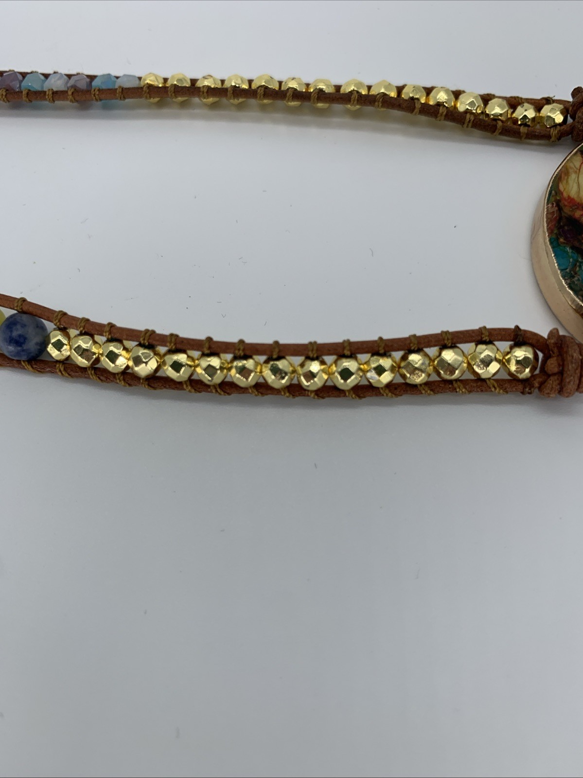 Handmade Beaded Leather Wrap Necklace Bohemian Style. See Photos Flaw In Pendent