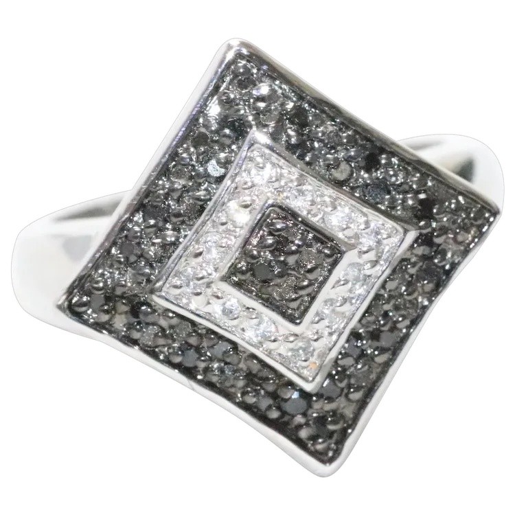 Sterling Silver Black And White Cubic Zirconia Rhombus Ring